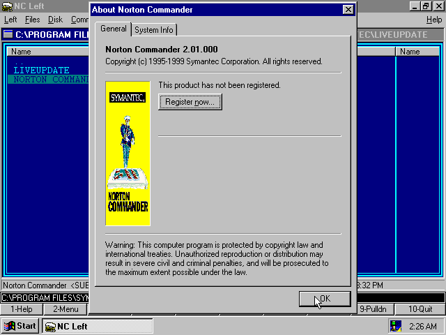 Norton Commander 2.01 for Windows - About